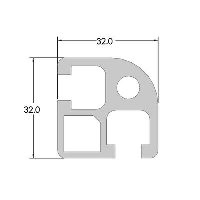 10-3232RC-0-48IN MODULAR SOLUTIONS EXTRUDED PROFILE<br>32MM X 32MM ROUND CORNER, CUT TO THE LENGTH OF 48 INCH